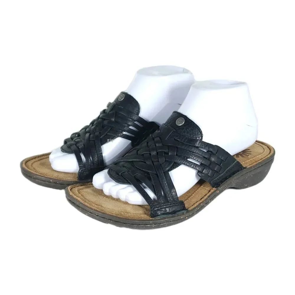 UGG Women's Keala US 8 Black Leather Braided Straps Slip-On Slide Sandals Shoes